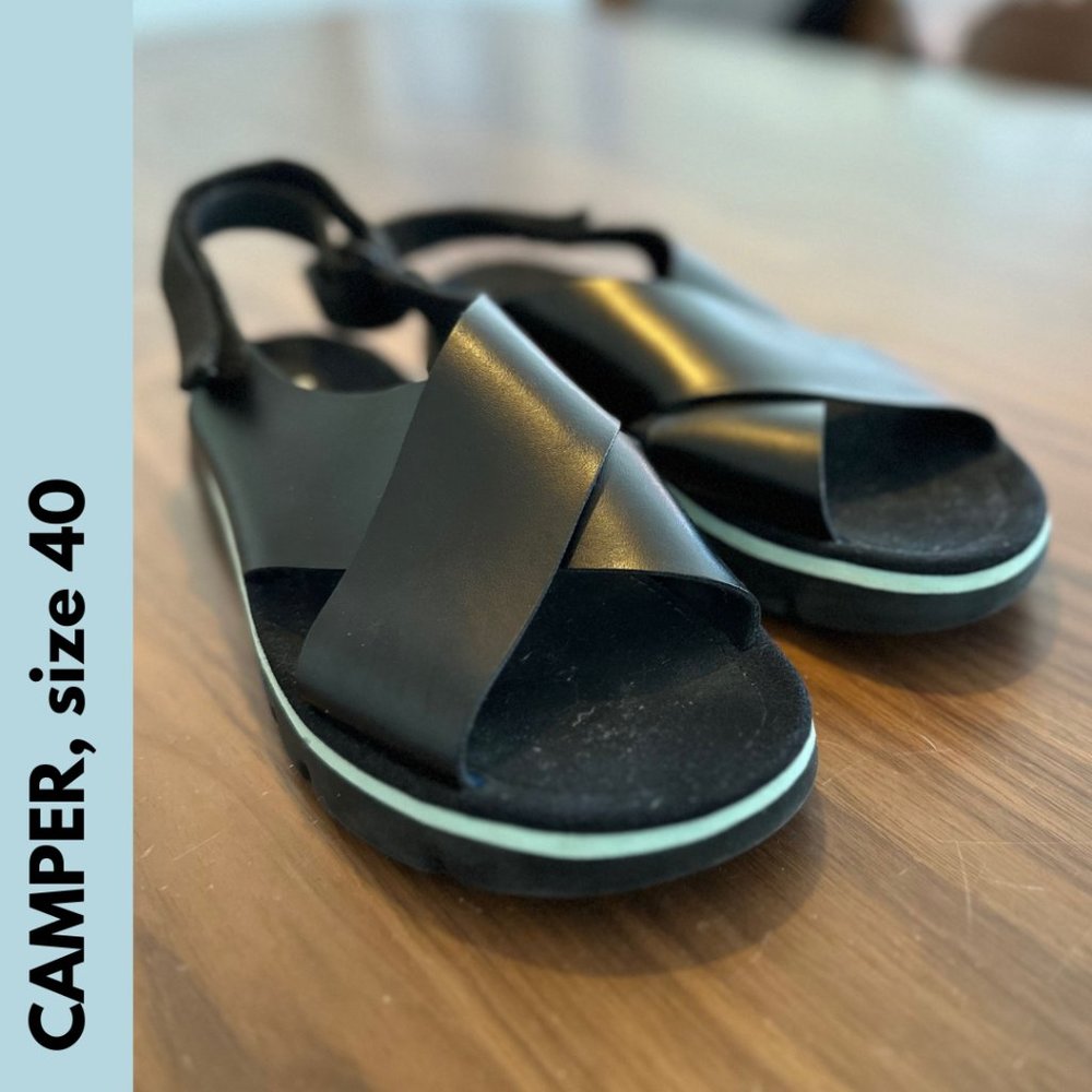 Camper origami black leather sandal size 40